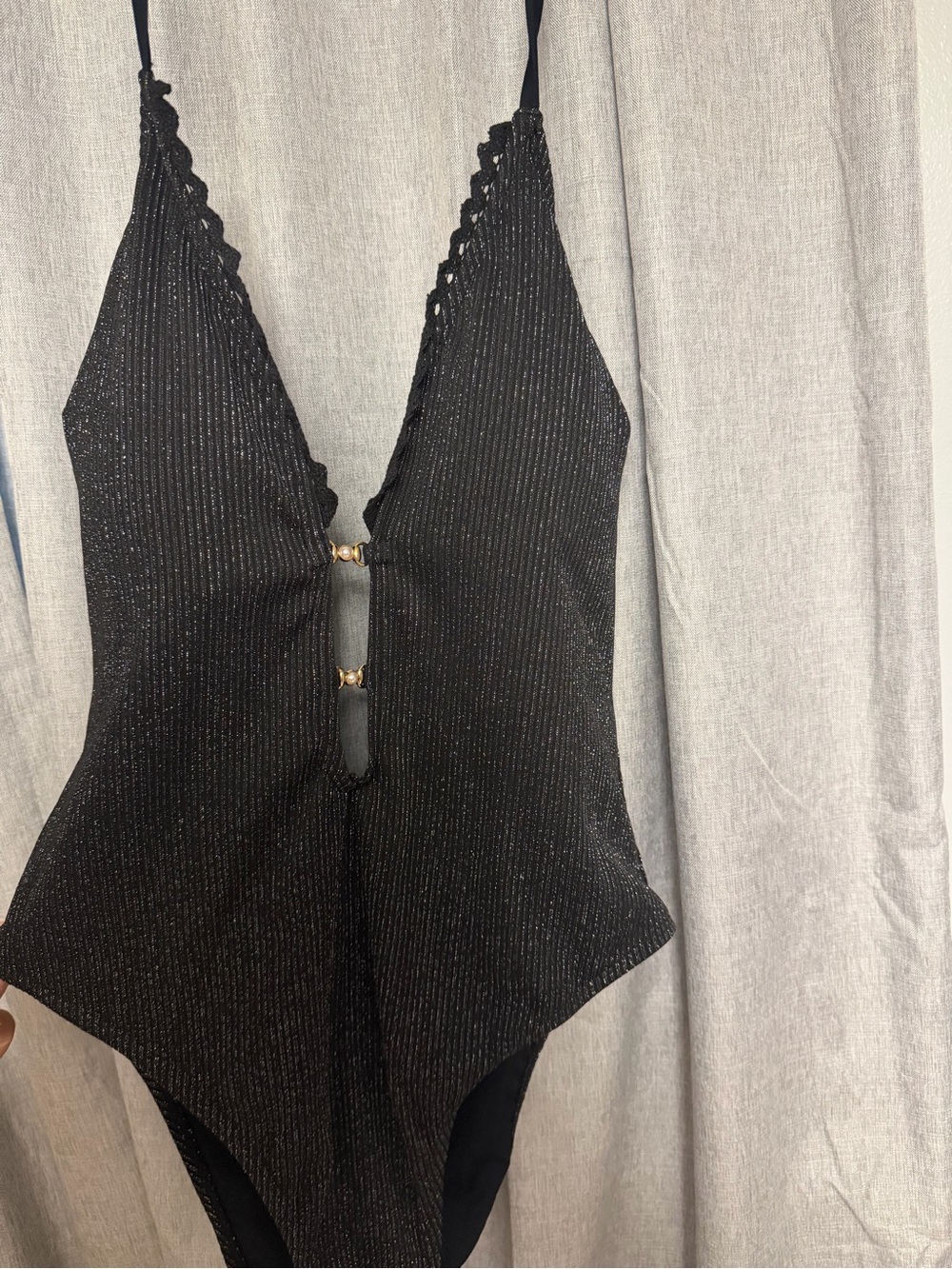 Cupshe Black Shimmer Plunge One-Piece Swimsuit